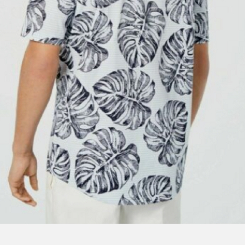 Club Room Madison Palm 🌴 graphic button up shirt size Large, navy and white - Picture 4 of 14